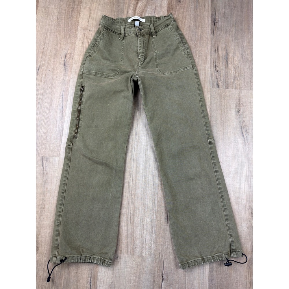 Altar'd State Mica Denim Olive Green Utility Cargo Pants Bungee Hem Size 25